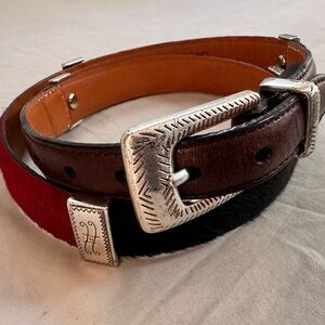 Brighton Hair On Hide Western Belt Red Black Tan Colorblock Size 29–32